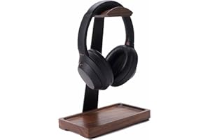 NIRVASH Walnut Headphone Stand, Wood Headset Stand for Desk, Wooden Universal Headphone Holder with Storage Base for Gaming, Airpod max, Bose,Razer, Sennheiser (Black)