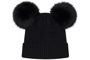 GREY LOOK Double Pom Pom Bobble Hat for Women -Cable Knit Fleece Lined, Warm Winter Hat for Daily Use OneSize Fits All