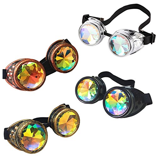 hotservice1 Vintage Steampunk Brillen Cyber Brille Punk Viktorianischer Stil Schweißen Cosplay Gothic Goth Rustic Rivet Rave Kaleidoskop Brillen Brass Frame - 5