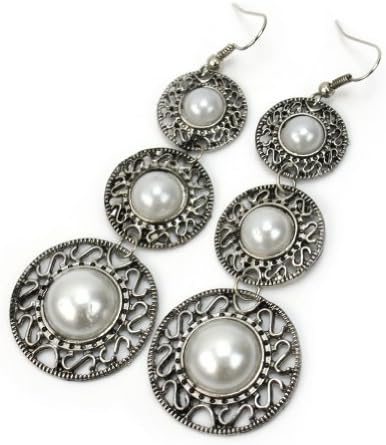 Bohemian Round Chandelier Alloy Pearl Hook Gorgeous Women Earings Stud Silver