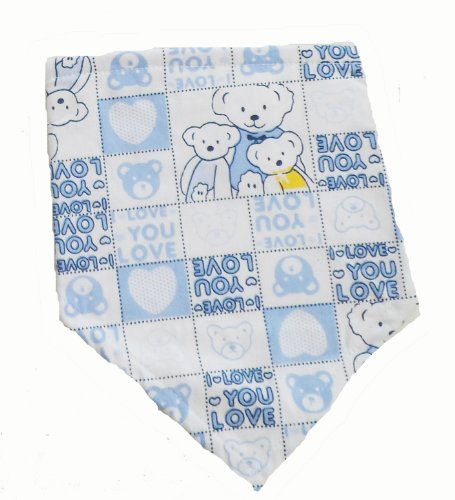 Bandana Style Dribble Bib 100% Cotton - I Love You In Blue/White