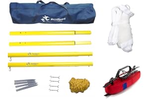 ‎ROMISPORT RomiSport Badminton komplettes Netz + Pfosten + Feldmarkierung Courtline einstellbar max. 6,15 x 13,4 m, Rasen Sand Set für den Freizeitgebrauch für den Garten