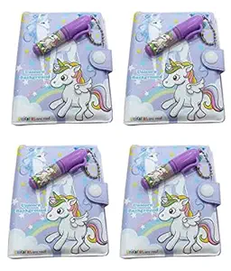 GoMerryKids Pack of 4 Unicorn Diary with Pen for Girls Return Gift