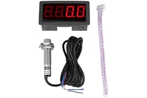DEWIN Digital Speed Panel, Tachometer 4 Digital Red/Blue LED Tachometer RPM Speed Meter+Hall Proximity Switch Sensor NPN (Red)