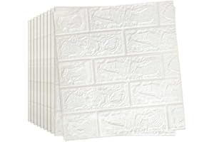 Snewvie 10PCS 3D Wall Panels 38 * 35cm Self Adhesive Wall Tiles Brick Wallpaper Wall Panels Foam DIY Waterproof PE Foam Panel Thicken Wall Stickers for Kitchen Kids Room Living Room Bedroom,White