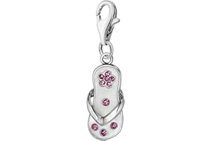 Quiges White Enamel Flower Flip Flop Clip On Charm Pendant with Cubic Zirconia Silver Plated Women's Jewellery