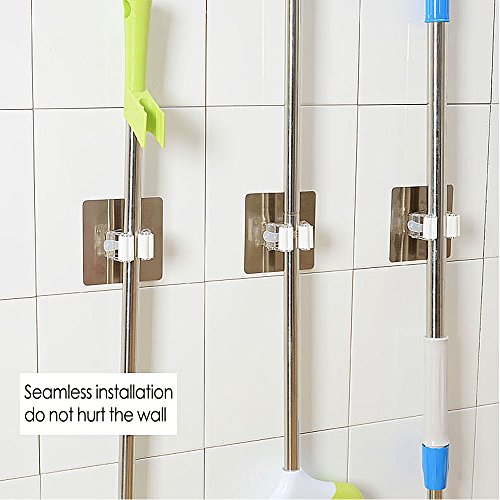 EgoEra® Mophalter Rack Organizer, Regenschirm Besenhalter Besenhalterung Tür Wand Ohne Bohren mit Clip - 3