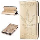 Sony Xperia M2 Case,BONROY® Sony Xperia M2 Maple leaf embossed pattern PU Leather Phone Holster Case, Flip Folio Book Case Wallet Cover with Stand Function, Card Slots Money Pouch Protective Leather Wallet Case for Sony Xperia M2