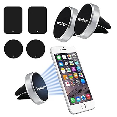 iVoler [Lot de 2] iVoler Extra Mini Support Téléphone Voiture Magnétique à Grille d'Aération en Aluminium avec 4 Plaques Métalliques (2 Rectangulaires/2 Rondes) [Garantie à Vie] Universel Air Vent Aimanté Support Auto pour iPhone X / 8 / 8 Plus /…