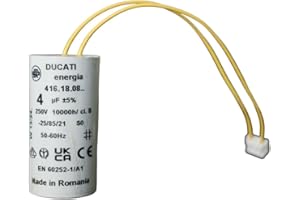 EMPYR Condensateur 4 uF à connecteurs - Pour moteur de volet roulant Bubendorff - Cylindrique pour réparation - Haute qualité et longue durée de vie - Fond plat - 250 V - Condensateur Ducati Energia