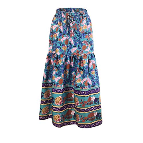 Conquro-falda con Estampado de Cintura Bohemio para Mujer Vestido Largo para Mujer Estilo Retro Falda Larga y Elegante Moda para Mujer Cintura Alta Plegable Natural Retro Suelta Playa