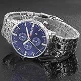 Sansee Kalender Quarz Armbanduhr Edelstahl Armband Herren Uhr-NORTH Männer 's dritten Grad wasserdichte Silber Streifen Quarzuhr N - 6010 (Blau)
