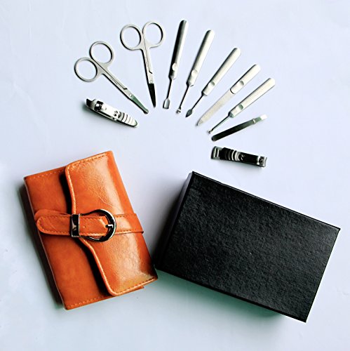 DE'LANCI 10pcs Luxury/Deluxe Stylish Nail Care Personal Manicure & Pedicure Set Manicure Travel & Grooming Set Kit Nail Clipper (Yellow)