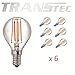 Produktbild TRANSTEC® 6X Vintage LED Glühfaden Birne G45 Golf-Kugel-Birne - 4W LED-Glühlampe E14 - klar warmweiß 2700 K - LED Edison Leuchtmittel Nicht dimmbar [Energieklasse A ++]