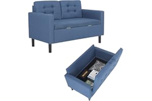 ‎MINGONE Mingone Sofa 2 Sitzer Sofa Couch Sessel Sofa mit Lehne mit Stauraum und Abnehmbarem Kleines Sofa Modern Design Kissen Leinen Loungesofa für 1-2 Personen，Blau
