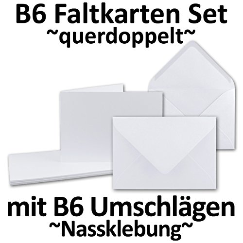 DIN B6 Faltkarten SET Doppelkarten | querdoppelt-langdoppelt | inklusive Umschlag in DIN B6 | 50 Sets | Hochweiß / Kristallweiß | Einladungskarten - Menükarten - Blanko | 115 x 170 mm | formstabil | Printable für Drucker geeignet | PREMIUM Qualitätsmarke: NEUSER FarbenFroh