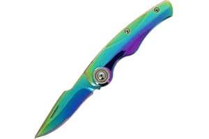 DNA Shiny Rainbow Themed Sub 3" Non Locking EDC Folding Harpoon Clip Point Pocket Knife with Smooth Handle and Easy Open Washer Pivot