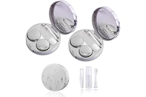 Haohai 2 Stück modische Marmor-Kontaktlinsenbehälter, tragbar, Reise-Set, tragbare Kontaktlinsenbox mit Spiegel, Reise-Kontaktlinsenhalter, Mini-Box, silber, Nein