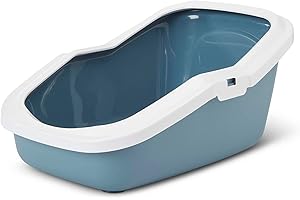 PETGARD Bandeja para gatos con borde ASEO blanco y azul, 56 x 39 x 27,5 cm