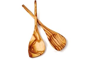 das Olivenholzbrett Cuchara de Cocina con Palo y una Esquina Set de Dos - 30cm