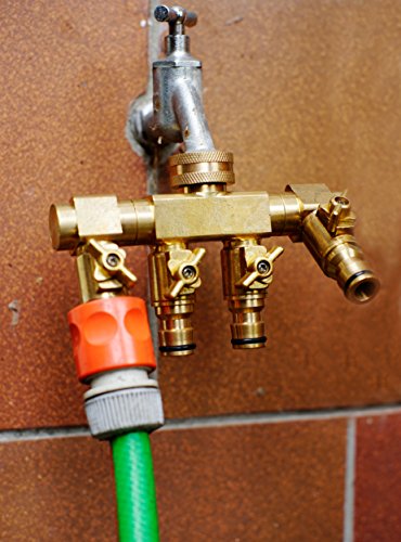 UPP® Wasserverteiler 4 Wege für 1/2″ und 3/4″ Anschlüsse / Wasserhahn Anschluss / Wasserhahnadapter / Schlauchanschluss / Wasseranschluss / Schlauchverteiler / Mehrfach - 4