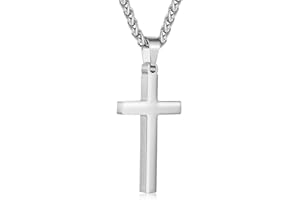 Aretas Cross Necklace for Men Boys Inspirational Bible Verse Stainless Steel Cross Chain Pendant 20 Inch Christian Confirmation Baptism Jewelry Easter Gifts