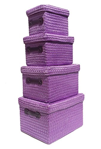 Neon Bright Colours Kids Playroom Toy Box Cupboard Storage Basket + Handle & Lid[Purple,LARGE 32x25x22cm]