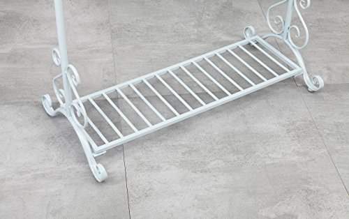 Metall Kleiderständer Kleiderstange Garderobenständer mit Schuhablage Antik Design Weiß - 4