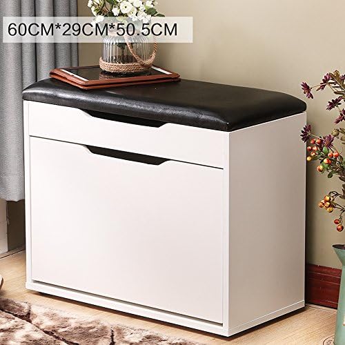WEIJU FMJ-FXT New 2 layers Dump Shoe Storage Bench Shoe Rack with Folding Padded Seat, Stylish Simplicity Wooden Shoe Cabinet (60cmx29cmx50.5cm, White)