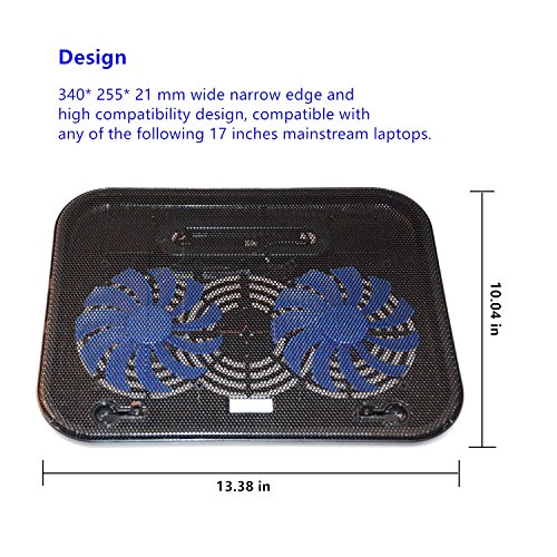 Notebook Kühler, Ultra dünn Super leise 2 Lüfter Laptop Notebook Computer Fan Bodenplatte Notebook Cooling Boden Pad, Schwarz - 3