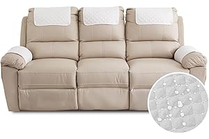 Fansu Funda para Reposabrazos de Sofá, Funda para Reposacabezas para Sillón Reclinable, Funda de Sillón Relax 3 Plaza con Bolsillos, Muebles Acolchado Antideslizante (3 Plaza,Blanco)