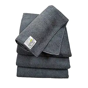 SOFTSPUN Microfiber Cloth - 4 pcs - 40x40 cms - 340 GSM Grey- Thick Lint & Streak-Free Multipurpose Cloths - Automotive Microfibre Towels for Car Bike Cleaning Polishing Washing & Detailing