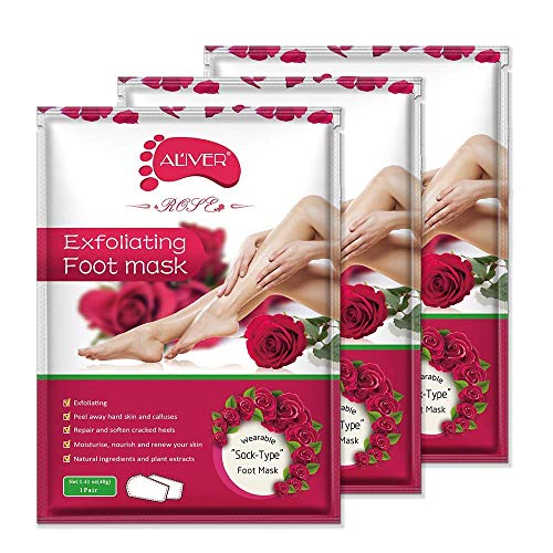 Exfoliante Pies,Mascarilla Pies,Peeling Pies,Máscara Para Pies,Foot Mask,Quita Cutículas y Callos,eliminar la piel muerta foot peeling mask,Calcetín Exfoliante de Pies Suaves 3 pares,Rosa