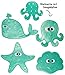 Produktbild 4 tlg Set - Badewannensticker / Sticker mit Noppen - " Wasser Tiere - türkis " - Anti Rutsch Aufkleber aus Silikon - Einlage z.B. für Dusche / Badewanne - rutschfest Saugnapf rutschfest - Badezimmer Bad - Sicherheit - Antirutschmatte - für Kinder & Erwachsene - kein Ausrutschen
