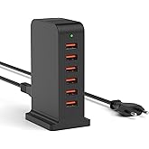 POANES 6 Port USB Ladestation 50W USB Ladegerät Mehrfach USB-C Handy Netzteil Mehrfachstecker Charging Station für iPhone iPa
