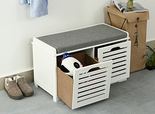 Orolay Moderne Schuhtruhe Sitzkommode Mit 2 Körben Sitzbank Schuhschrank Weiß - 2