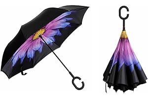 Braty Decorations Seitenverkehrter Stockschirm, Innovativer Regenschirm, Doppelschichtiger Regenschirm, Umgekehrter Regenschirm, Regenschirm mit C-förmigem Griff