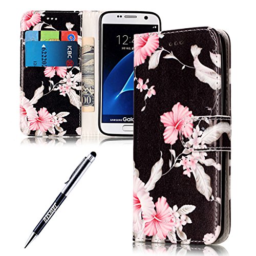 Case Samsung Galaxy S7, Cover Samsung Galaxy S7, JAWSEU Samsung Galaxy S7 G930 Phone Case Luxury Marble Design Premium PU Leather Flip Cover for Samsung Galaxy S7 Protector Bumper Skin with Soft Silicone Case Credit ID Card Slots Magnetic Closure Kickstand Strap Smartphone Shell Wallet Pouch Protective Case for Samsung Galaxy S7 + Stylus Pen - White Marble
