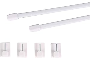 Deco-Raum Vitragestangen mit Klebehaken ausziehbar weiß Länge 50-80 cm Scheibenstange oval Gardinenstange ohne bohren Set 2 Stück Metall-Kunststoff
