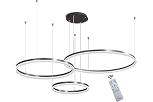 YYUTLUO Moderner DIY-Kreis-LED-Kronleuchter | 3 Schwarz Goldringe:20+40+60cm=45W | LED-Pendelleuchte aus Metall+Acryl | 2,4 G Dimmbare Fernbedienung | Runde Decken-Hängelampe Wohnzimmer Schlafzimmer