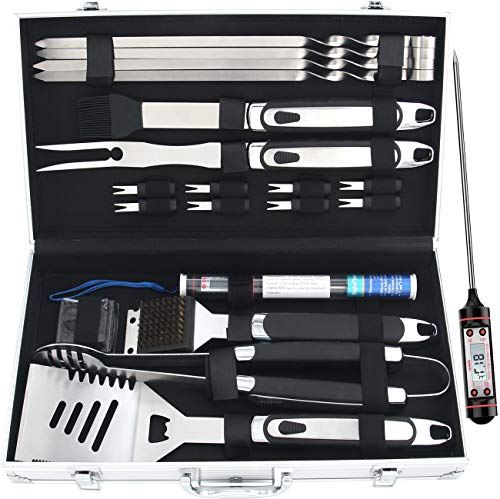 ROMANTICIST 20pcs Edelstahl Grillbesteck Set im Aluminium-Koffer, BBQ Grill Zubehör Set fürs Camping