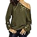 Produktbild ODJOY-FAN Frau Einfarbig Stricken Sweatshirt, Mode Solide Langeärmel Oben V Ausschnitt Gestrickt Sweatshirt Bandage Bluse Aus Schulter Langarm Mantel Lose Sweater Tops (Grün,XL)