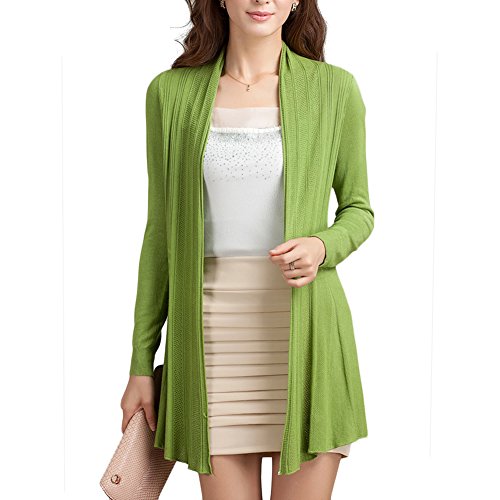 LOCOMO Plain Color Ribbed Waterfall Ruffle Flared Hem Cardigan FFJ028GRN
