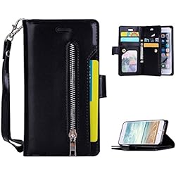 Funda Multifuncional para iPhone 6 Plus, Asnlove iPhone 6s Plus Carcasa Libro de Cuero Con Tapa y Cartera, Soporte Plegable, Ranuras para Tarjetas y Billetera, Cierre Magnético, Negro