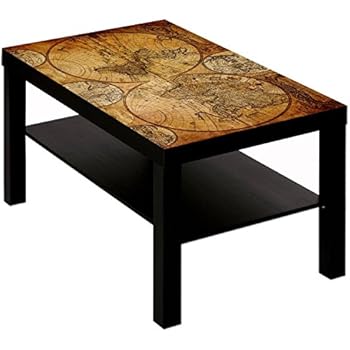 Couchtisch Tisch mit Motiv Bild Weltkarte Globus Antik 3 Farbe schwarz