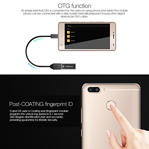 Cubot H3 4G Smartphone LTE Ohne Vertrag mit 6000mAh Super Akku,OTG Funktion,Fingerabdruck-Scanner,Dual RÃ¼ckkamera Dual SIM,Android 7.0,3GB RAM+32GM ROM,ACC Lautsprecher,Bluetooth 4.0/GPS/WiFi (Gold)