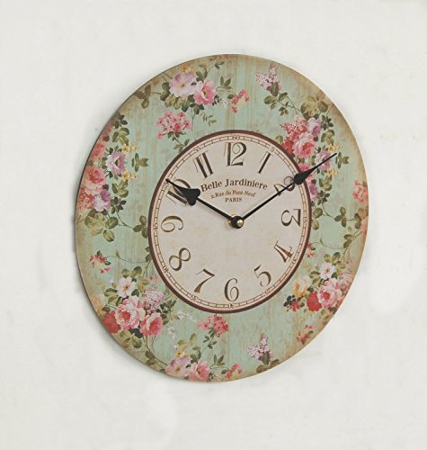 Wanduhr FLEUR in grün mit floralem Shabby Chic Muster im Landhausstil