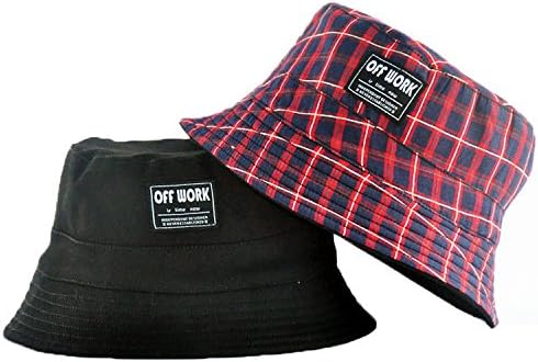 AJOG Hip Hop Grid Bucket Boonie Sun Hat Unisex Mens Ladies Reversible Bush Sunhats,Foldable Cotton Double-Side Fisherman Cap,Red
