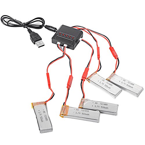 examen XCSOURCE Lipo Batteries 5Pcs de 3.7V 500Mah + Chargeur De Batterie 5 en 1 + Câbles Pour Udi U818A U818A-1 U817 U817A RC182