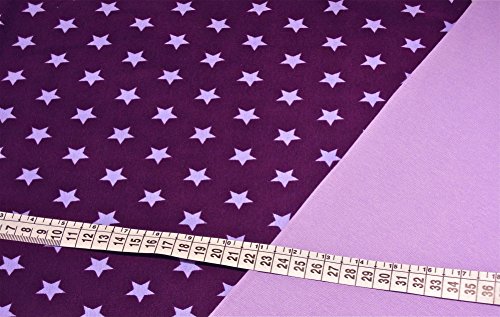0,5m Jersey Sterne violett & 0,5m Bündchen uni flieder 95% Baumwolle 5% Elastan - 2